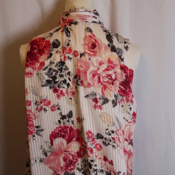 White House Black Market Sleeveless White/Pink Floral Blouse Women's Size 14 - Picture 4 of 12